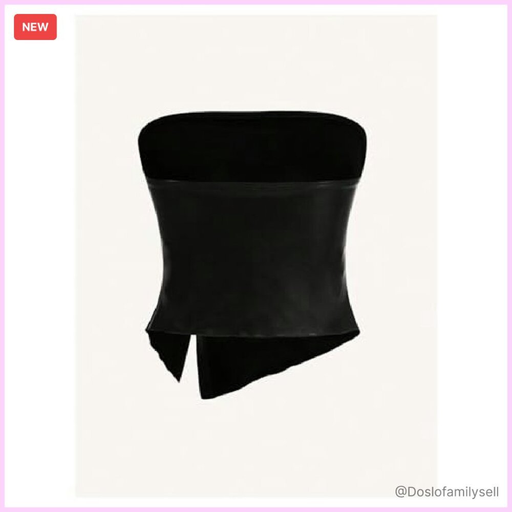 Faux Leather Strapless Tube Top Ruched Chic Y2K Evening Party Wear - Picture 3 of 5